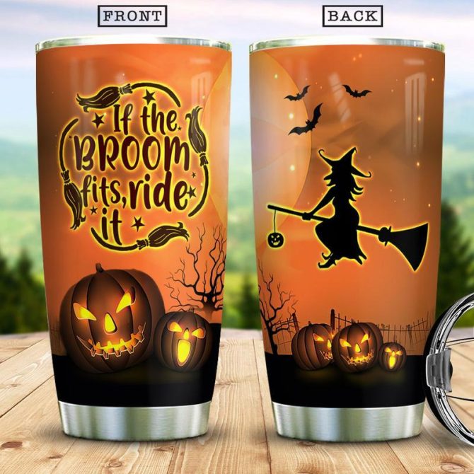 Spooky Halloween Tumbler - Witch & Pumpkin Design - Stainless Steel Insulated Mug - Perfect Gift For Halloween Lovers