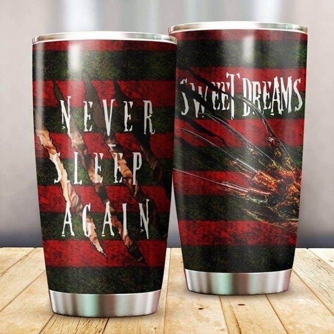 Scary Movie Inspired Tumbler - Stainless Steel Cup With Horror Claw Design - Never Sleep Again