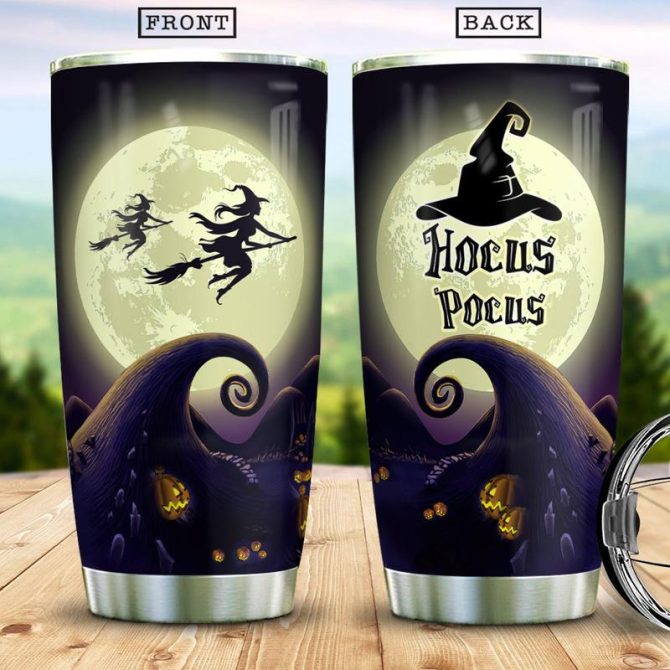 Magical Hocus Pocus Tumbler - Double Wall Insulated Halloween Mug - Witch Moon Design