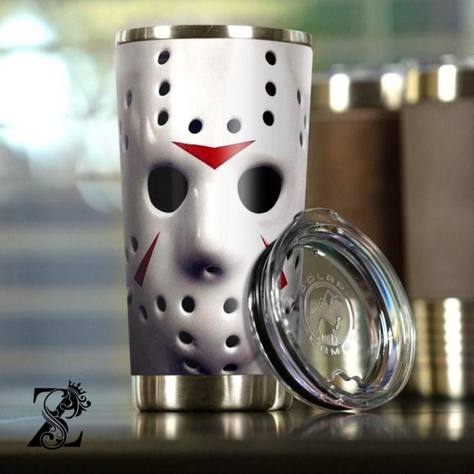 Scary Mask Insulated Tumbler With Lid - Stainless Steel Travel Mug For Hot & Cold Drinks