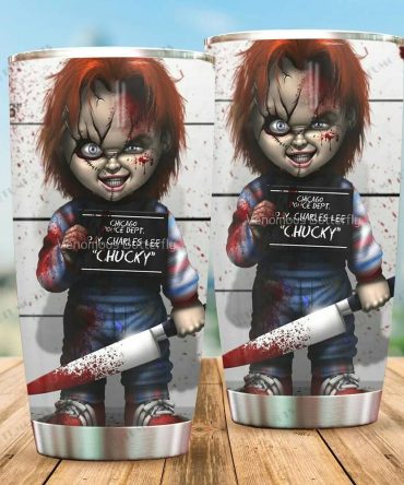 Halloween Tumbler Cup 20 Oz Bloody Chucky Police Picture Tumbler 20 Oz