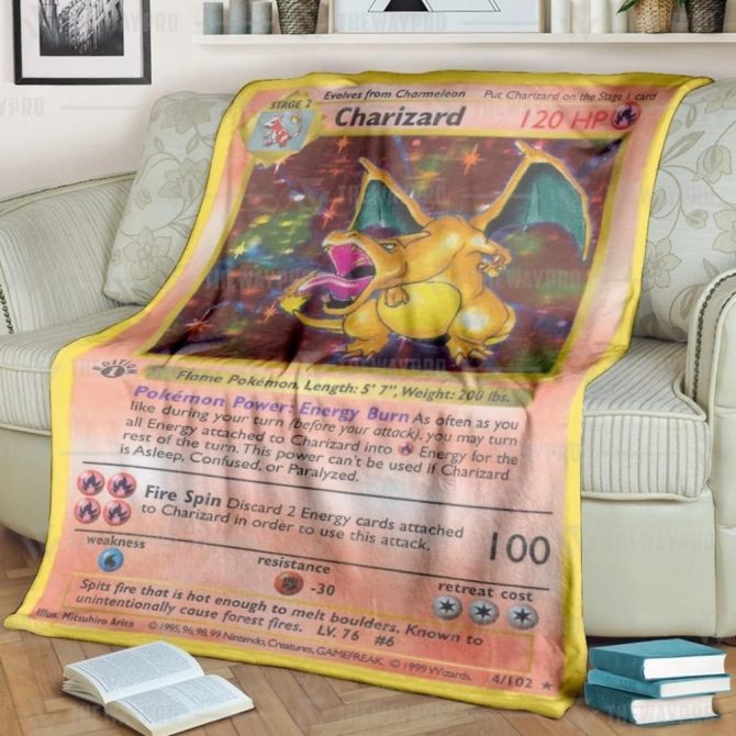 Cozy Charizard Pokémon Card Blanket – Perfect Gift For Fans & Collectors!