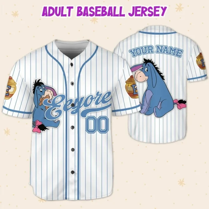 Custom Eeyore Baseball Jersey For Kids/Youth/Adults – Add Your Name & Requests! - Image 5