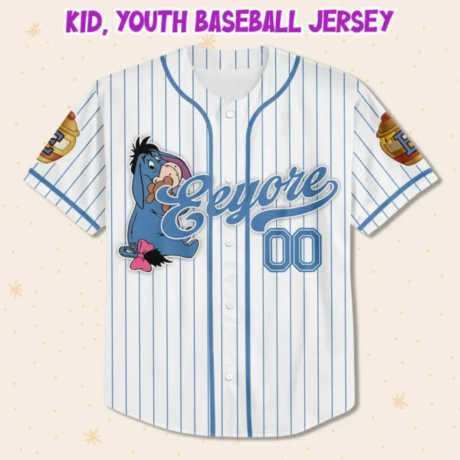 Custom Eeyore Baseball Jersey For Kids/Youth/Adults – Add Your Name & Requests! - Image 2