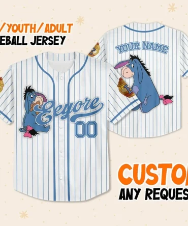 Custom Eeyore Baseball Jersey For Kids/Youth/Adults – Add Your Name & Requests!