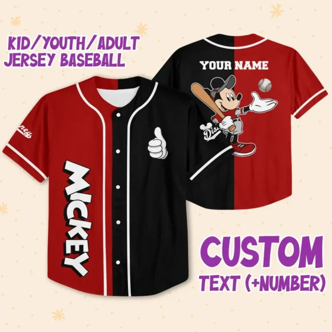 Customizable Mickey Baseball Jersey For Kids/Youth/Adults - Add Your Name & Number!