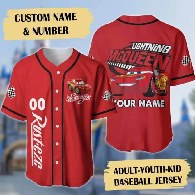 Custom Lightning Mcqueen Baseball Jersey - Personalize Name & Number For Kids/Adults
