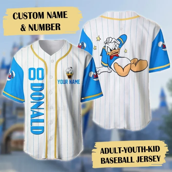 Customizable Donald Duck Baseball Jersey For All Ages – Add Your Name & Number!