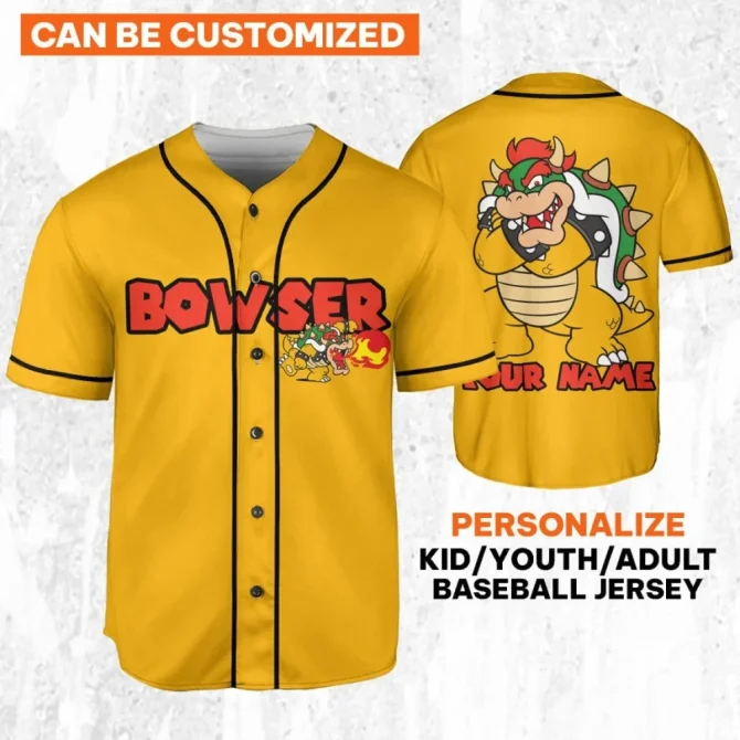 Custom Bowser Baseball Jersey - Kids/Youth/Adult Sizes - Personalize Your Name!
