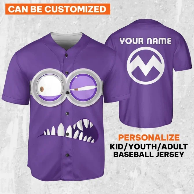 Customizable Purple Monster Baseball Jersey For Kids/Youth/Adults - Fun Personalized Sportswear