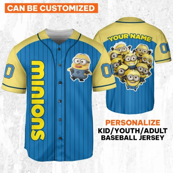 Customizable Minions Baseball Jersey For Kids/Youth/Adults – Add Your Name!