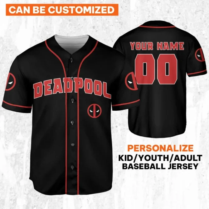 Custom Deadpool Baseball Jersey - Personalize For Kids, Youth, Adults - Add Your Name & Number!