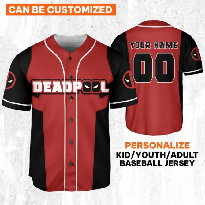 Customizable Deadpool Baseball Jersey - Personalized For Kids, Youth, Adults - Add Your Name!