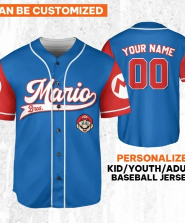 Custom Mario Bros Baseball Jersey - Personalize For Kids, Youth & Adults - Perfect Gift!