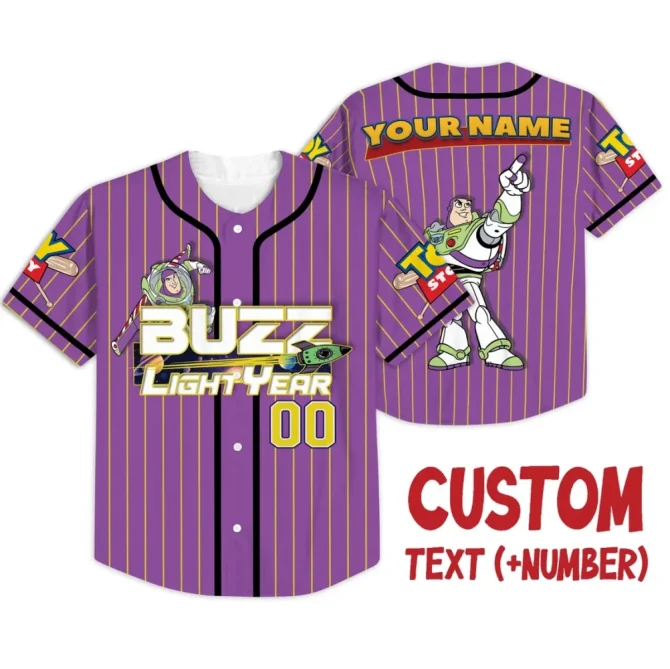 Custom Buzz Lightyear Baseball Jersey – Personalized Name & Number – Toy Story Fan Gear