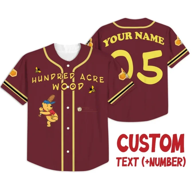 Custom Hundred Acre Wood Baseball Jersey – Personalized Text & Number Tee