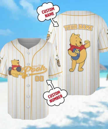 Custom Winnie The Pooh Baseball Jersey - Personalize Name & Number - Perfect Gift!