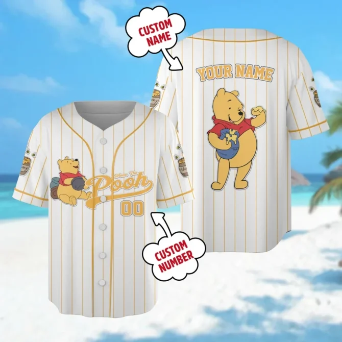 Custom Winnie The Pooh Baseball Jersey - Personalize Name & Number - Perfect Gift!
