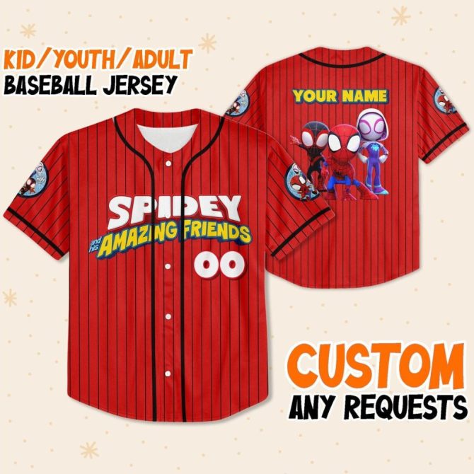 Custom Spidey & Friends Baseball Jersey - Kids/Youth/Adult - Personalize With Your Name!