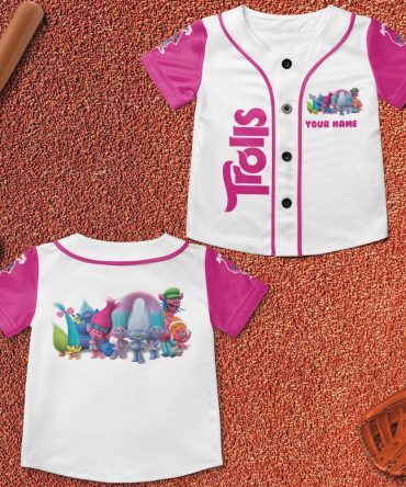 Custom Trolls Kids Baseball Jersey - Personalized Name & Vibrant Design For Fun Play