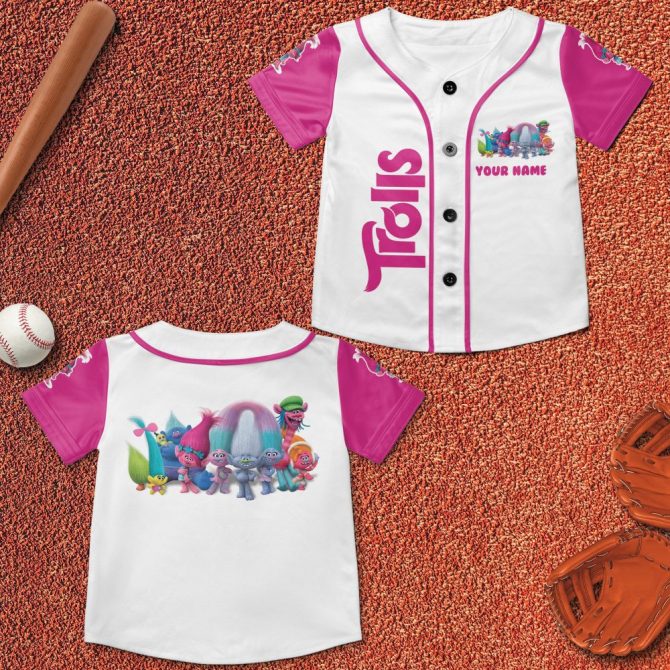 Custom Trolls Kids Baseball Jersey - Personalized Name & Vibrant Design For Fun Play