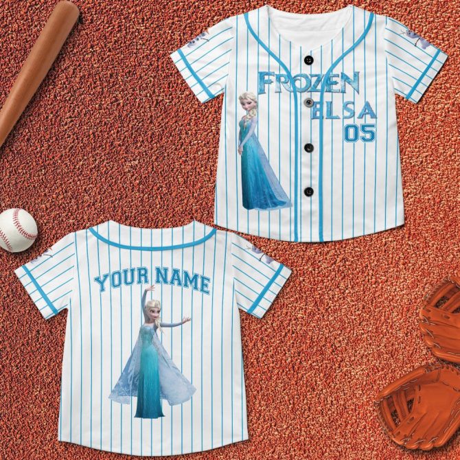 Custom Frozen Elsa Baseball Jersey For Kids – Personalized Name Sports Shirt