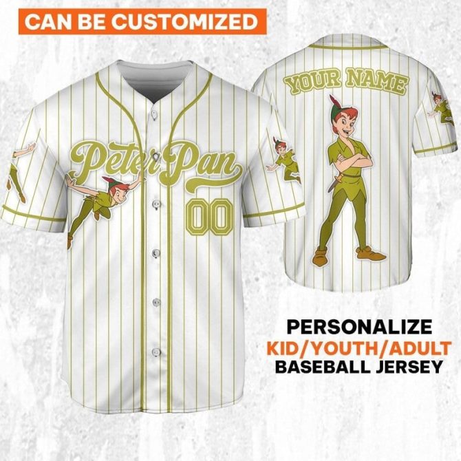 Customizable Peter Pan Baseball Jersey - Personalized Kids/Youth/Adult Sizes