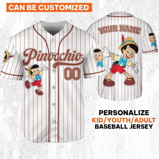 Custom Pinocchio Baseball Jersey – Personalize For Kids, Youth & Adults – Unique Gift Idea!