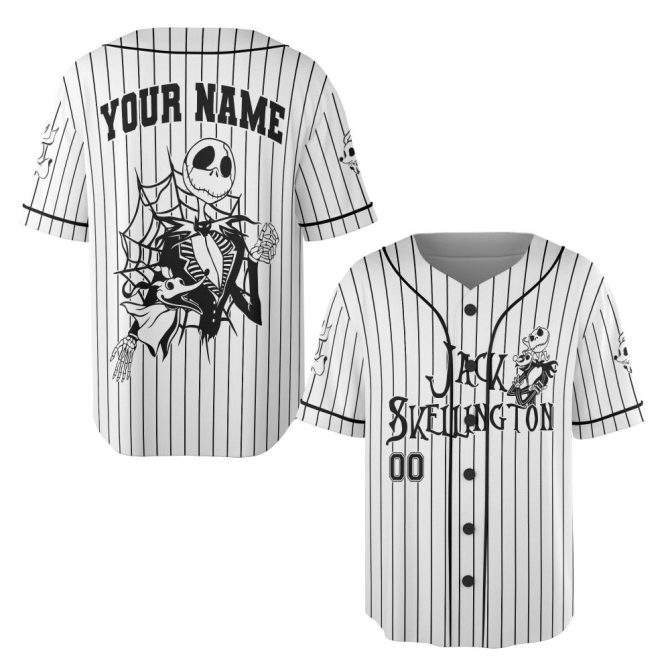 Customizable Jack Skellington Baseball Jersey - Personalized Halloween Gift For Fans