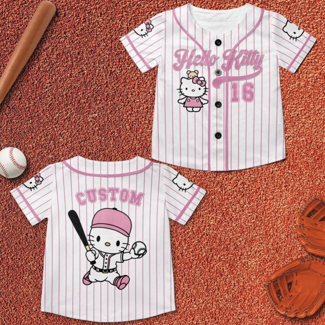 Custom Hello Kitty Baseball Jersey For Kids - Personalized Sports Shirt