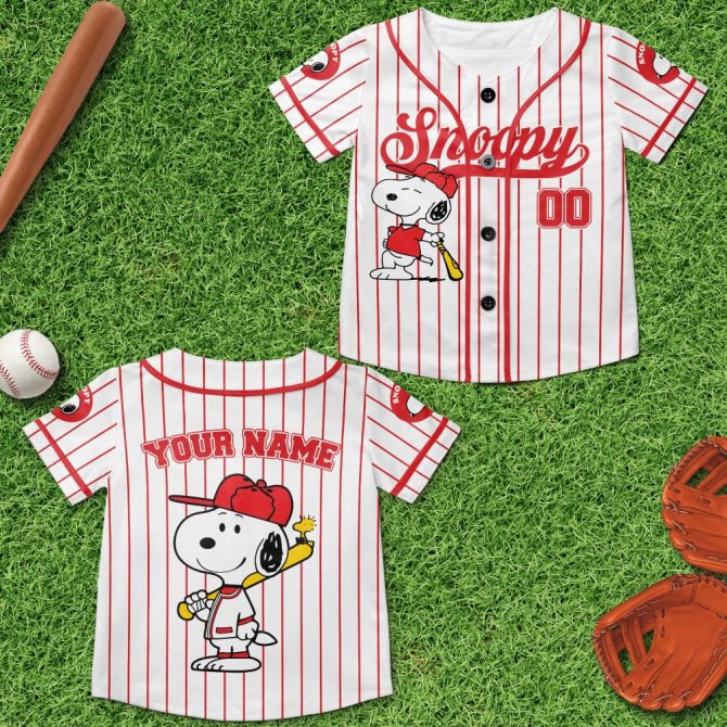 Customizable Snoopy Baseball Jersey For Kids – Personalized Name & Number, Fun Sports Apparel