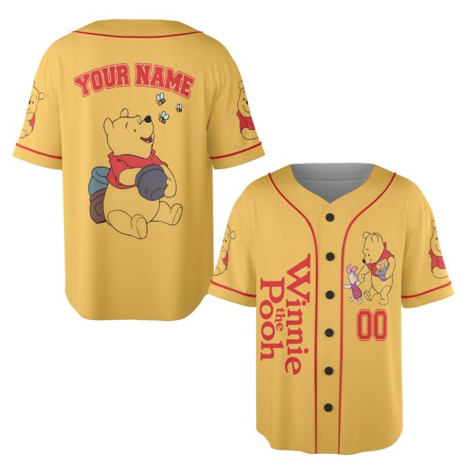 Custom Winnie The Pooh Baseball Jersey For Kids – Personalized Gift With Name - Image 5
