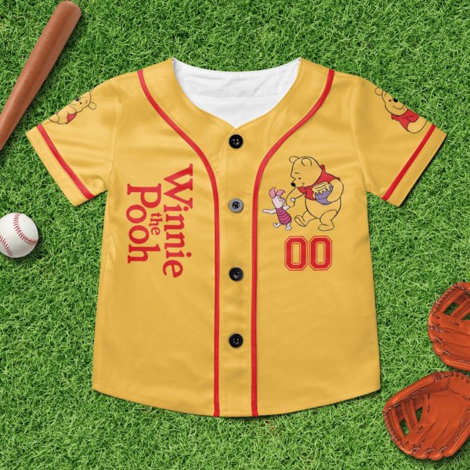 Custom Winnie The Pooh Baseball Jersey For Kids – Personalized Gift With Name - Image 2