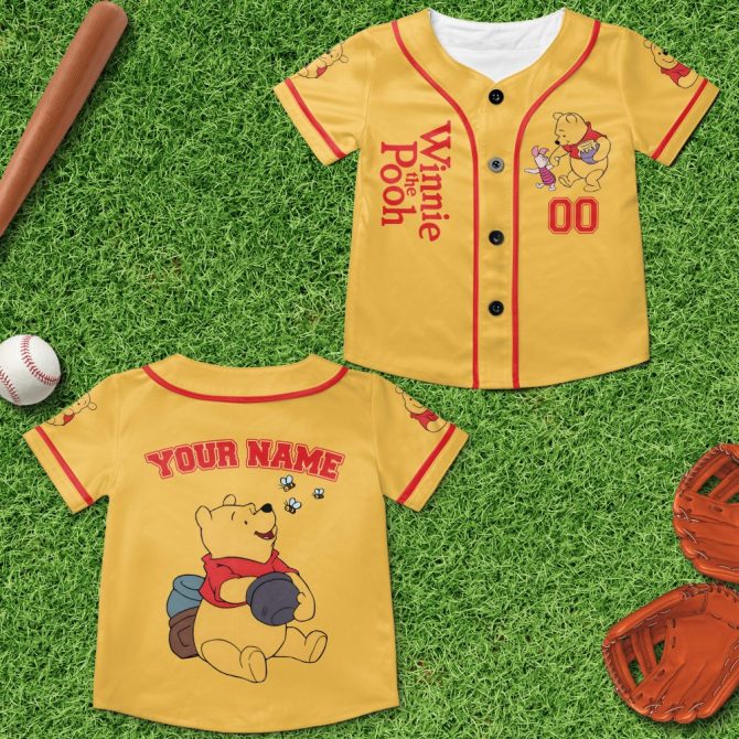 Custom Winnie The Pooh Baseball Jersey For Kids – Personalized Gift With Name