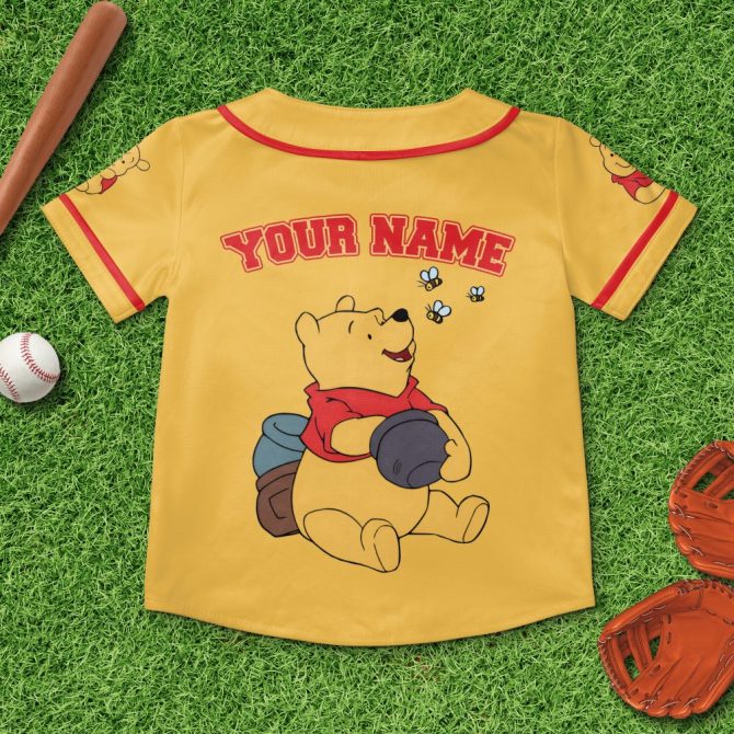 Custom Winnie The Pooh Baseball Jersey For Kids – Personalized Gift With Name - Image 3