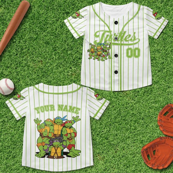 Customizable Turtle Baseball Jersey For Kids – Fun Cartoon Design, Perfect Gift!