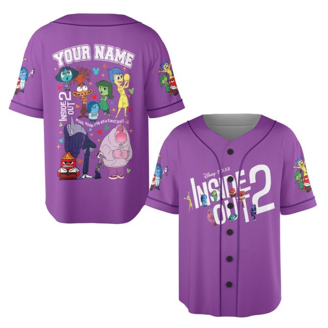 Customizable Inside Out 2 Baseball Jersey - Personalized Name, Vibrant Characters, Unisex Design