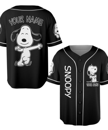 Customizable Snoopy Baseball Jersey - Personalized Black Cartoon Shirt For Fans