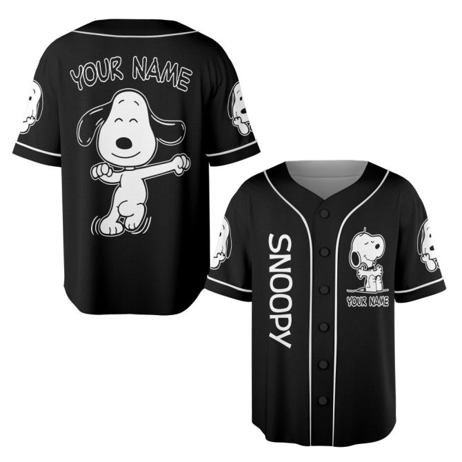 Customizable Snoopy Baseball Jersey - Personalized Black Cartoon Shirt For Fans