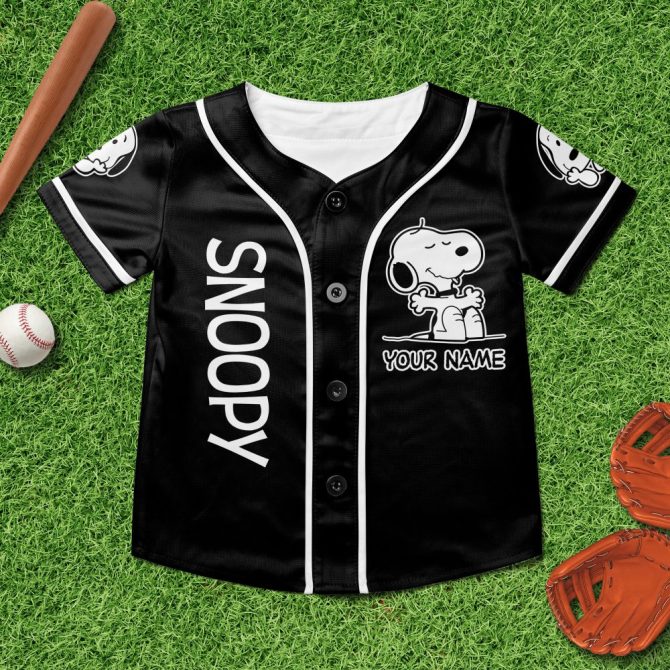 Customizable Snoopy Baseball Jersey - Personalized Black Cartoon Shirt For Fans - Image 4