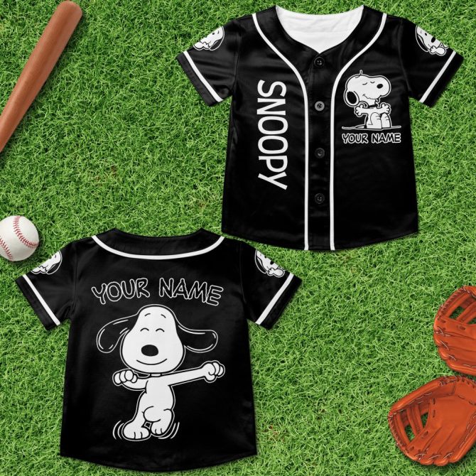 Customizable Snoopy Baseball Jersey - Personalized Black Cartoon Shirt For Fans - Image 6
