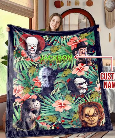 Custom Name Horror Movie Character Blanket - Personalized Cozy Gift For Fans