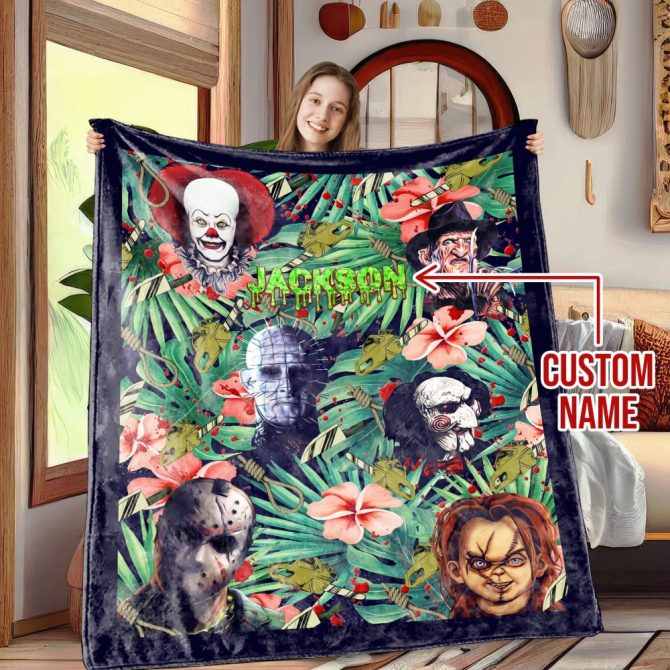 Custom Name Horror Movie Character Blanket - Personalized Cozy Gift For Fans