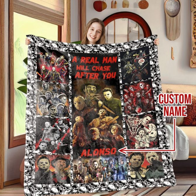 Custom Horror Movie Blanket – Personalized Name, Cozy Gift For Thriller Fans!