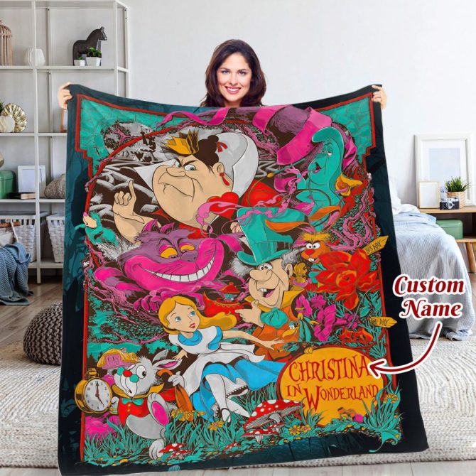 Custom Name Wonderland Blanket – Personalized Cozy Cartoon Throw For Kids & Adults