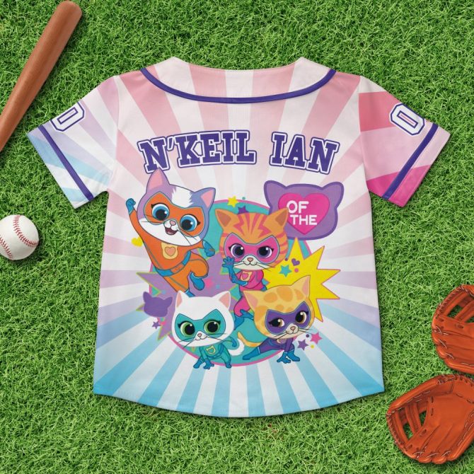 Kids' Super Kitties Baseball Jersey - Fun Cartoon Sports Shirt For Boys & Girls - Image 3