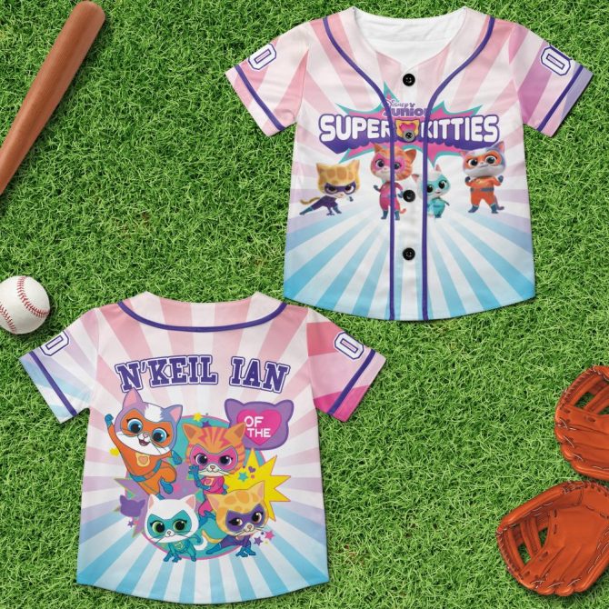 Kids' Super Kitties Baseball Jersey - Fun Cartoon Sports Shirt For Boys & Girls