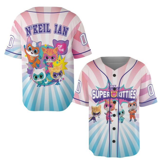 Kids' Super Kitties Baseball Jersey - Fun Cartoon Sports Shirt For Boys & Girls - Image 4