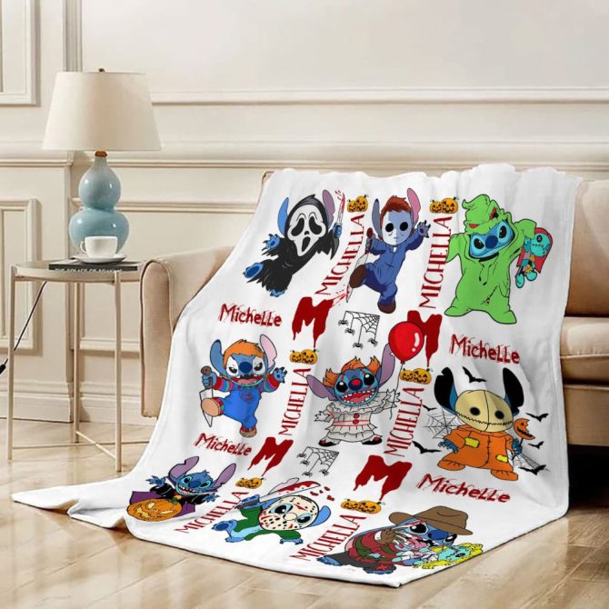 Personalized Halloween Stitch Blanket - Custom Name Gift For Kids & Adults - Image 2