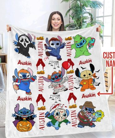 Personalized Halloween Stitch Blanket - Custom Name Gift For Kids & Adults